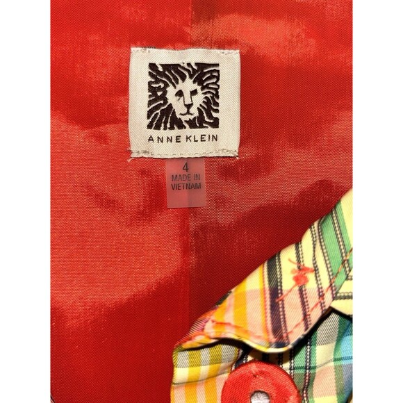 Anne Klein Plaid Yellow Orange Green Light Jacket Size 4 - Picture 2 of 9